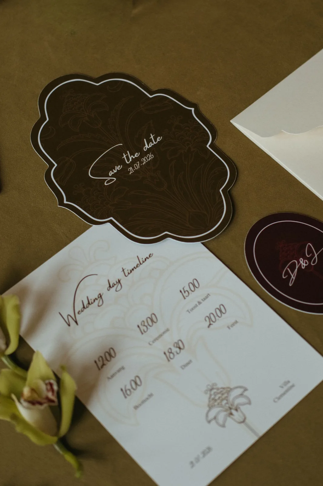 Fibre Stationery — save the date en wedding day timeline